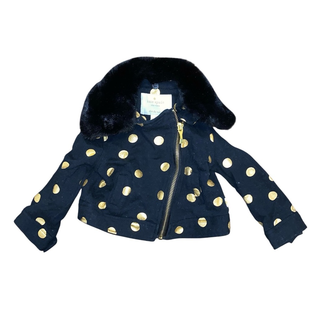 💖Little Elle’s Closet💖 Kate Spade Black and Gold Polka Dot Kids Jacket - 12M